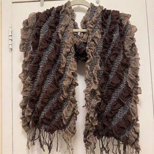 Brown and Gray Ruffled Scarf